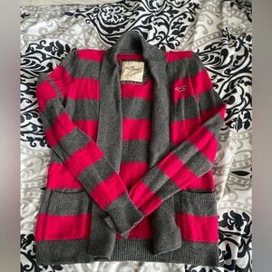 Hollister pink and Gray Striped Sweater